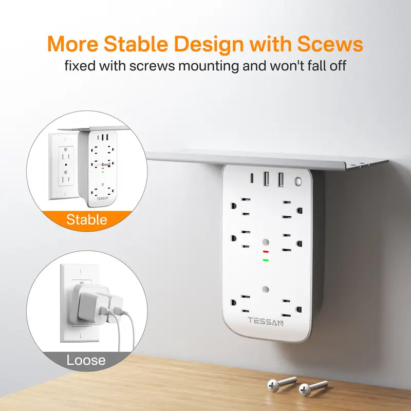 Bathroom Wall Outlet Extender with Shelf & Smart Night Light