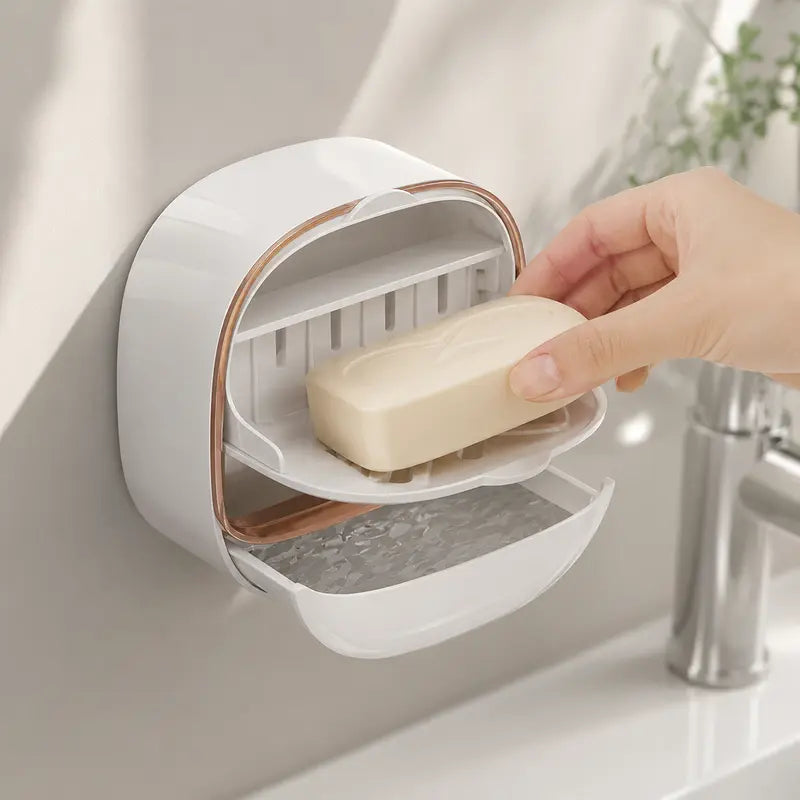 Wall-Mounted Bar Soap Container with Drain System