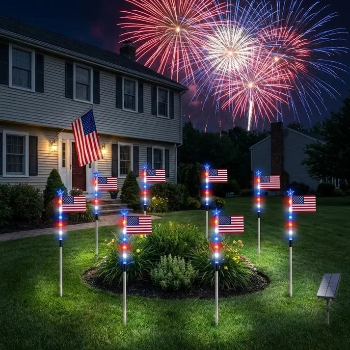 8 Solar American FlagPathway Lights for 250thIndependence Celebration