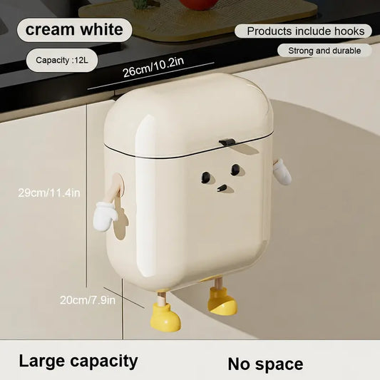 3.2 Gal/12L Hanging ABS Plastic Trash Can with Flip Lid