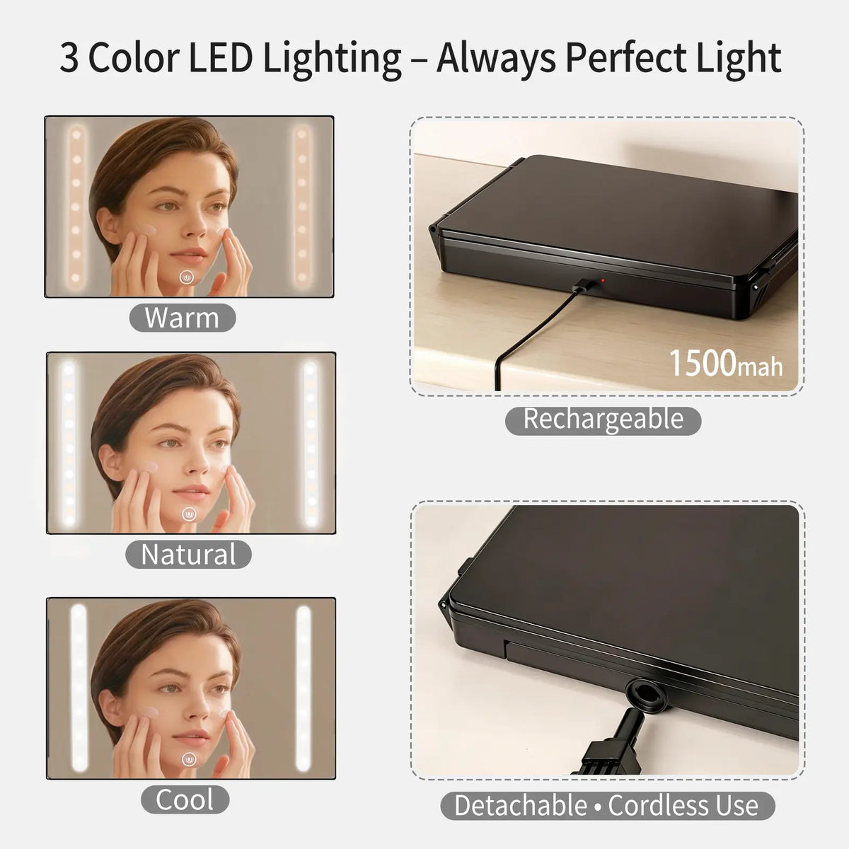 Adjustable LED Lit 3-Way Mirror