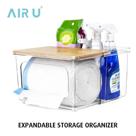 2-in-1 Rectangular Bamboo Trash Bag Holder with Lid