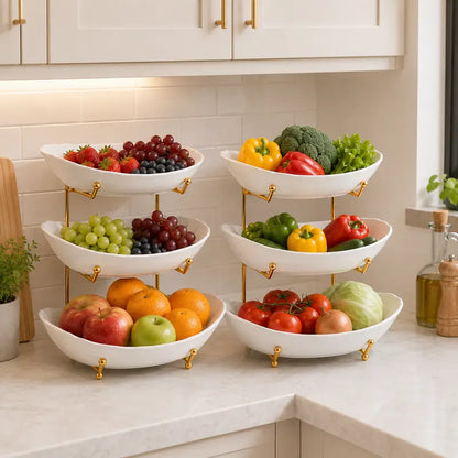 3-Tier Ceramic Fruit Bowl with Metal Stand