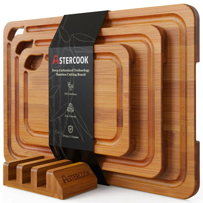 4-Piece Bamboo Chopping Board Set with Holder