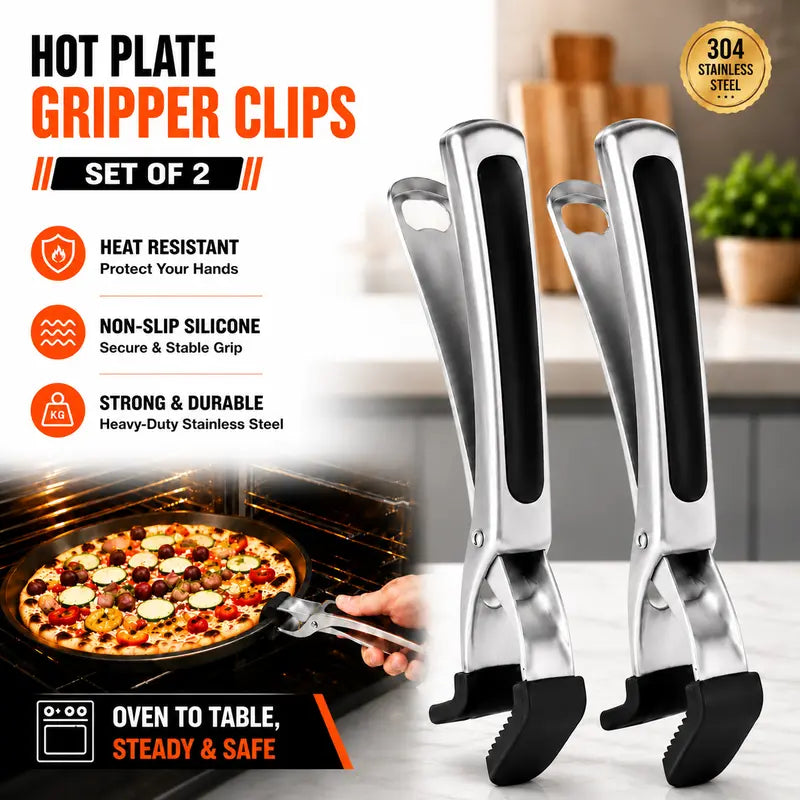 2-Pack Food-Grade 18/8 Stainless Steel Anti-Scald Hot Plate Gripper Tongs
