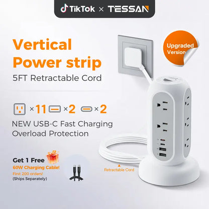 retractable extension cord power strip