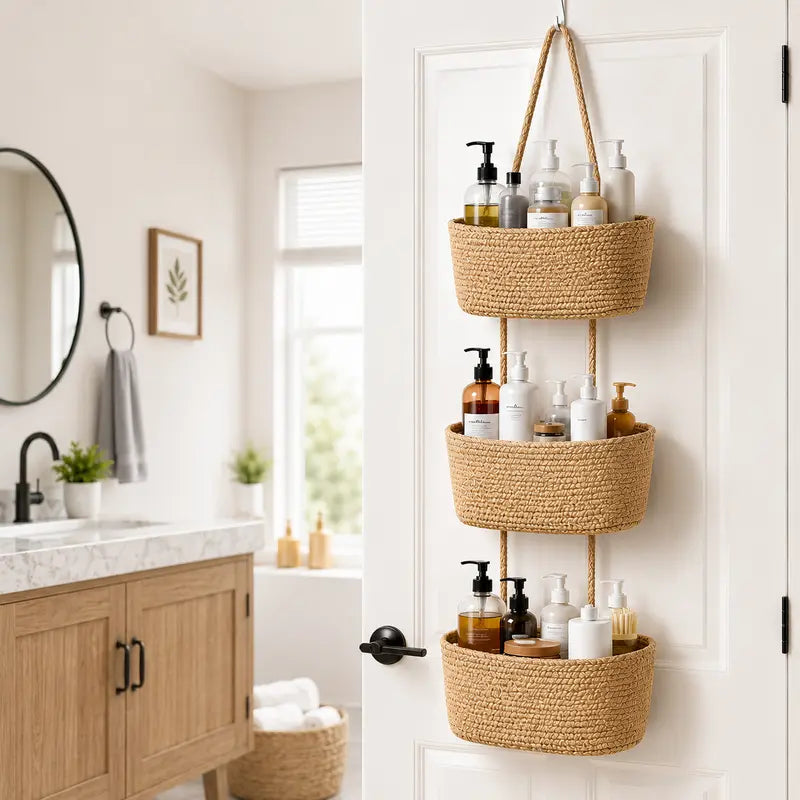 Woven Cotton 3-Tier Trapezoid Over-the-Door Basket