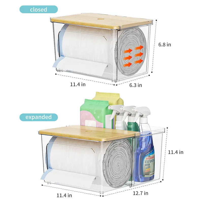 2-in-1 Rectangular Bamboo Trash Bag Holder with Lid