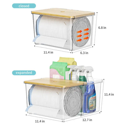 2-in-1 Rectangular Bamboo Trash Bag Holder with Lid