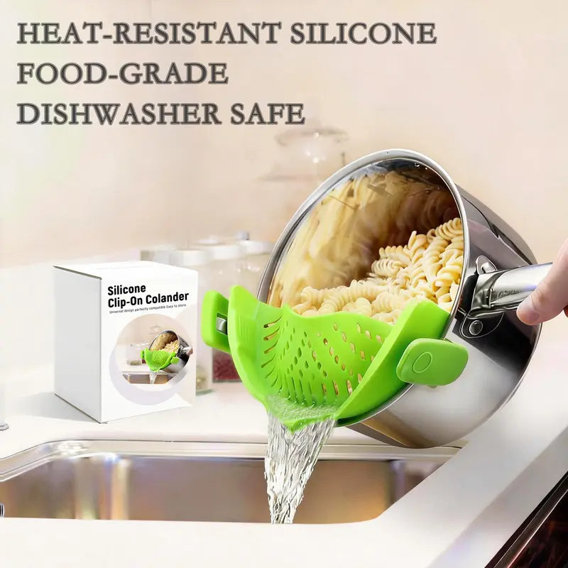 Gray Silicone Clip-On Pasta Strainer