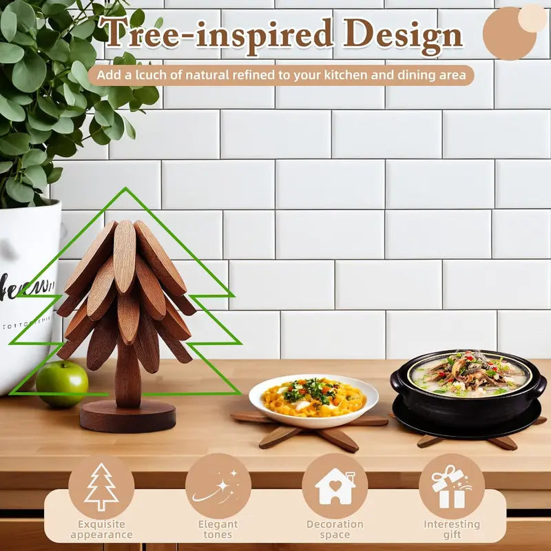 Natural Tree-Shaped Wooden Decorative Trivets Set