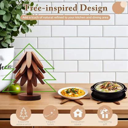 Natural Tree-Shaped Wooden Decorative Trivets Set