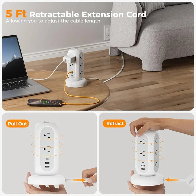 retractable extension cord power strip