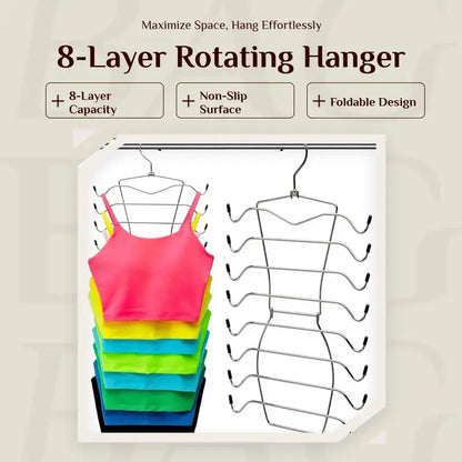 Multifunctional 8-Layer Rotating Stainless Steel Hanger