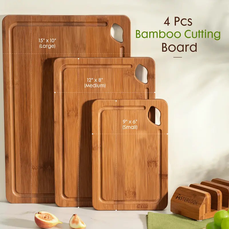 4-Piece Bamboo Chopping Board Set with Holder