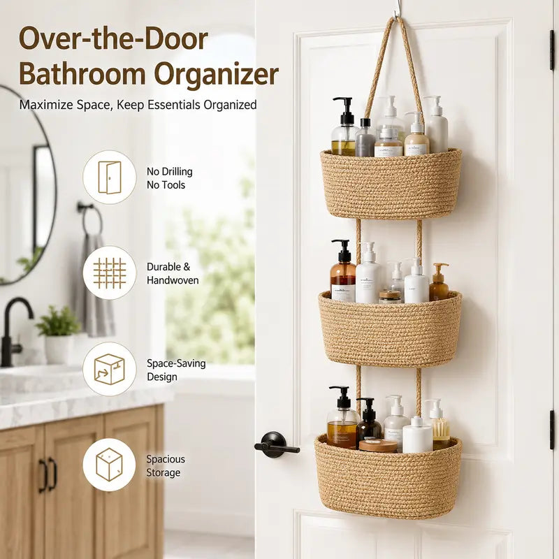 Woven Cotton 3-Tier Trapezoid Over-the-Door Basket