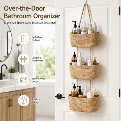 Woven Cotton 3-Tier Trapezoid Over-the-Door Basket