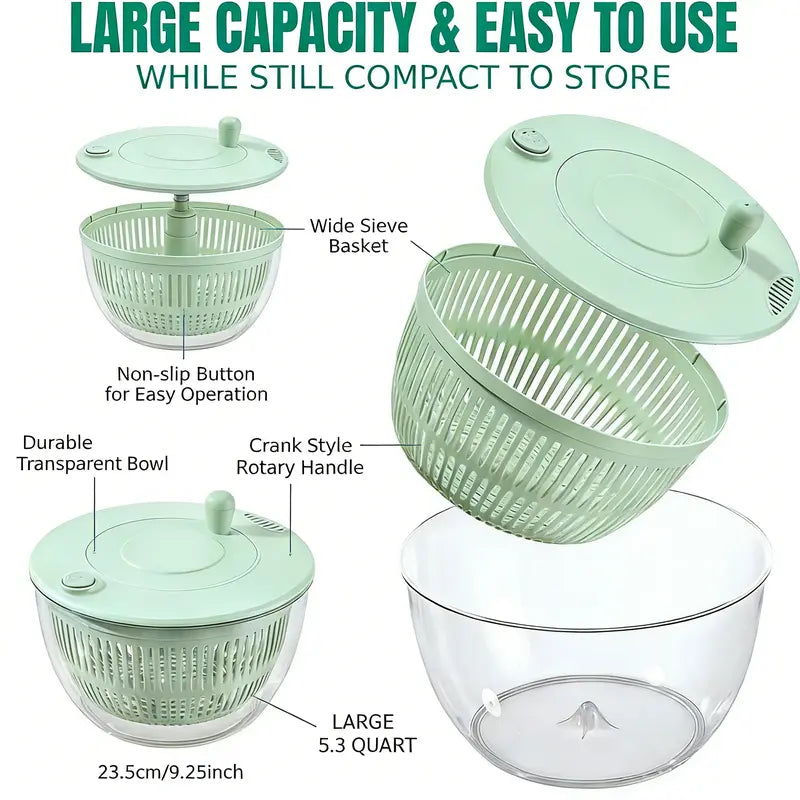 5.3 Qt Large Functional Plastic 3-in-1 Rotating Salad Spinner Set