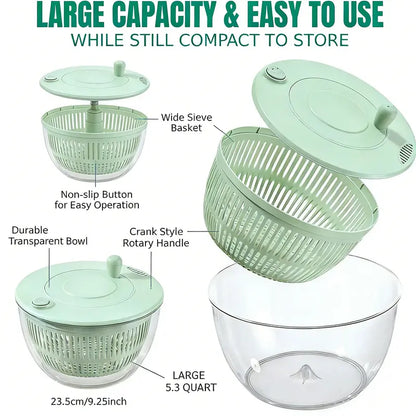 5.3 Qt Large Functional Plastic 3-in-1 Rotating Salad Spinner Set