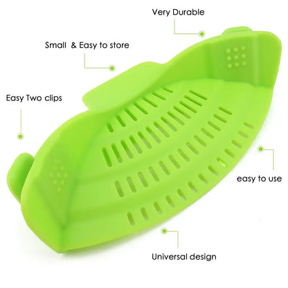 Gray Silicone Clip-On Pasta Strainer