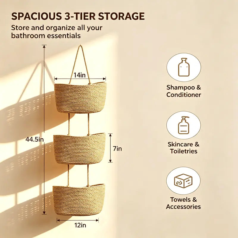 Woven Cotton 3-Tier Trapezoid Over-the-Door Basket