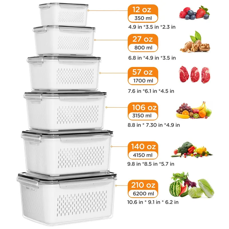 5/6 Pack BPA-Free Plastic Fruit & Vegetable Storage Boxes