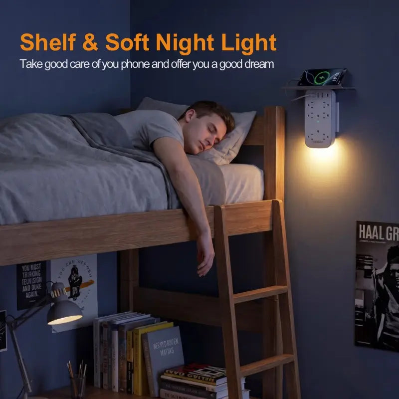 Bathroom Wall Outlet Extender with Shelf & Smart Night Light