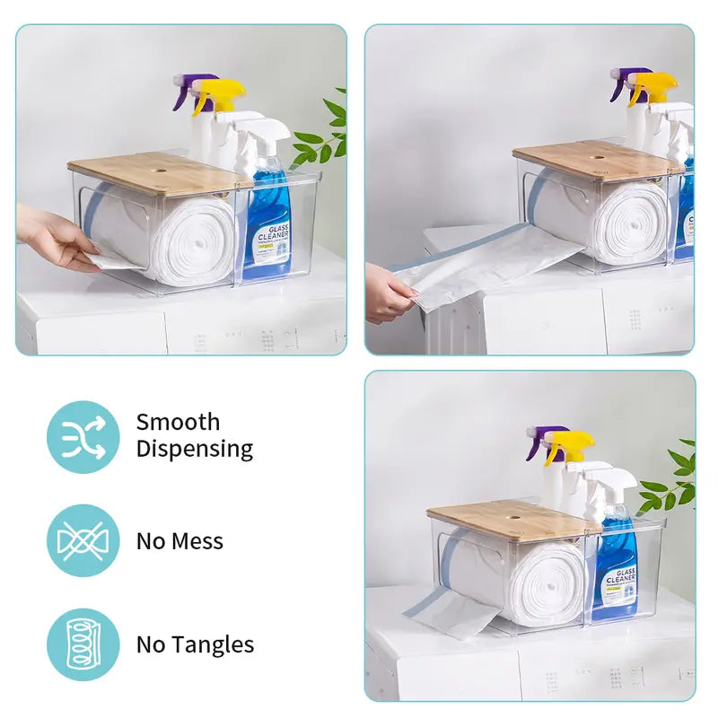 2-in-1 Rectangular Bamboo Trash Bag Holder with Lid