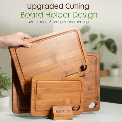 4-Piece Bamboo Chopping Board Set with Holder