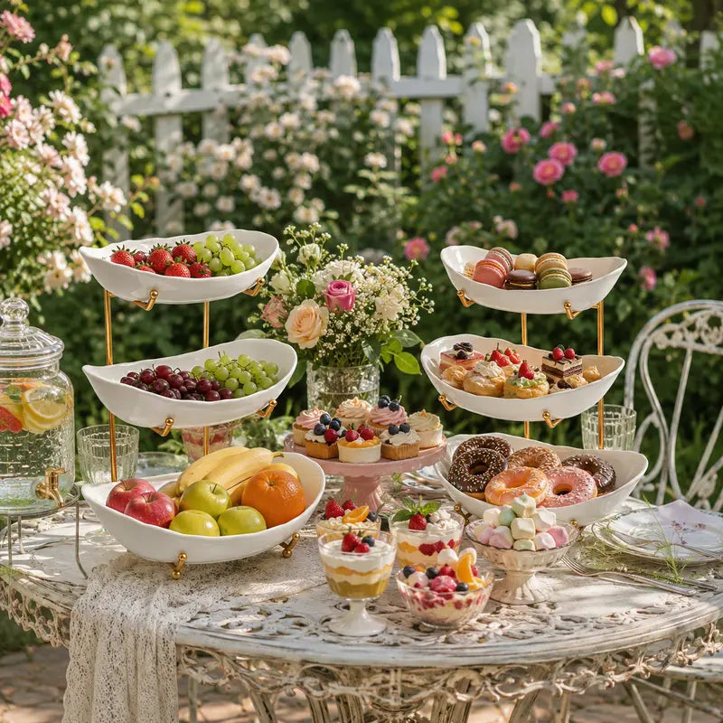 3-Tier Ceramic Fruit Bowl with Metal Stand