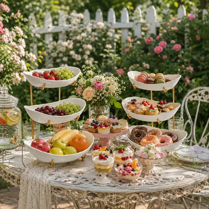 3-Tier Ceramic Fruit Bowl with Metal Stand