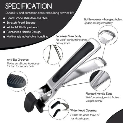 2-Pack Food-Grade 18/8 Stainless Steel Anti-Scald Hot Plate Gripper Tongs