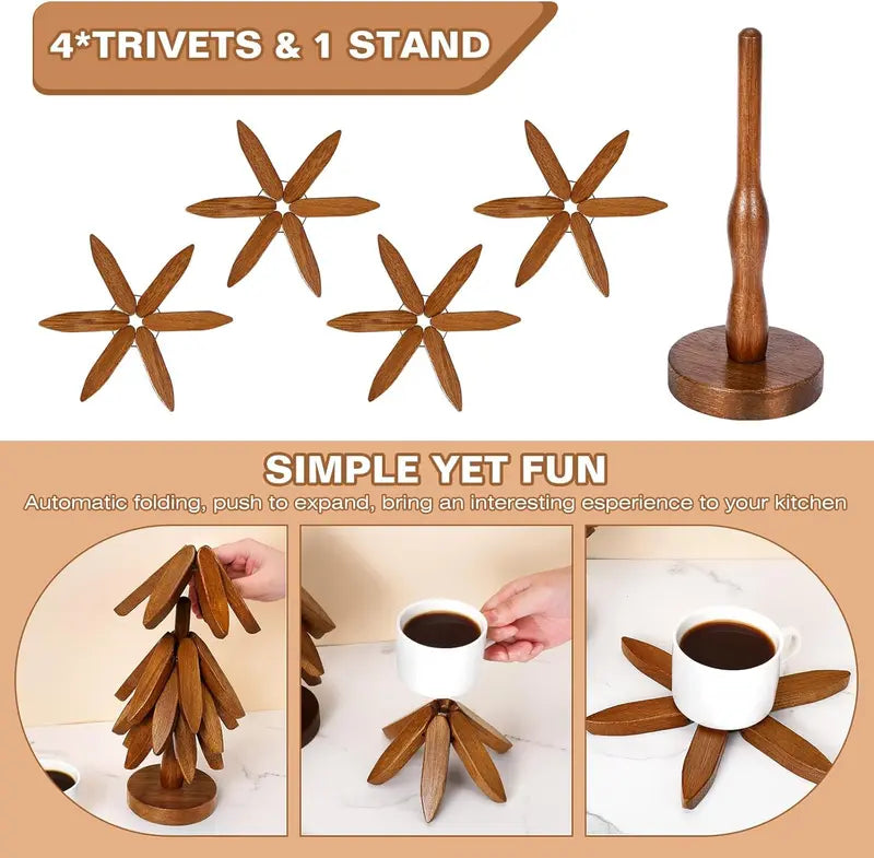 Natural Tree-Shaped Wooden Decorative Trivets Set