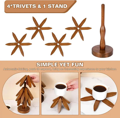 Natural Tree-Shaped Wooden Decorative Trivets Set