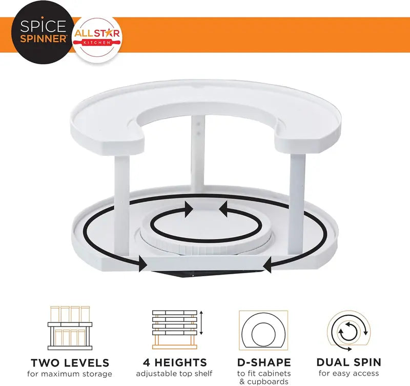 2-Tier Smooth Rotating Lazy Susan Spice Rack Organizer