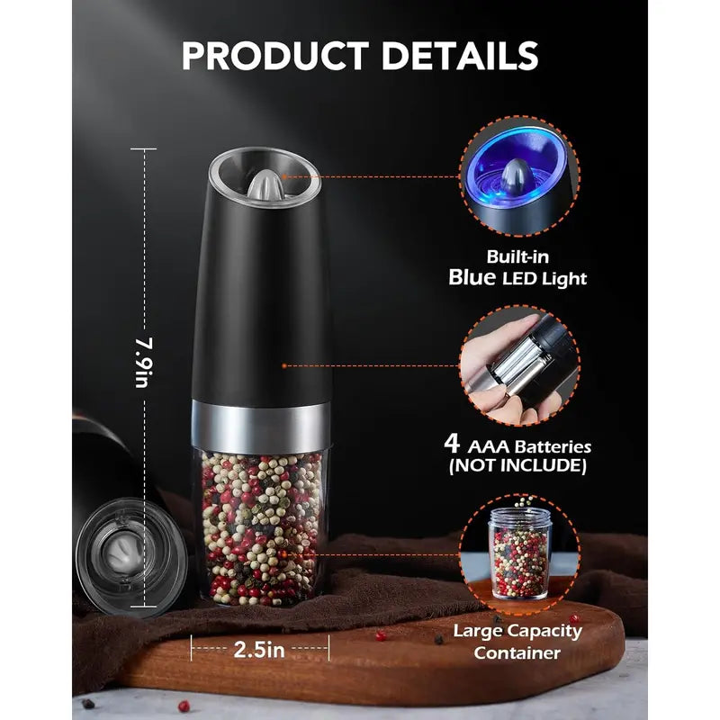 2pcs Gravity Electric Salt and Pepper Grinder Set