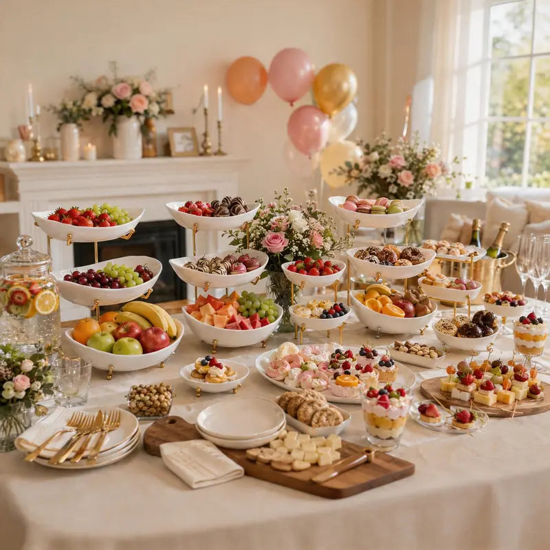 3-Tier Ceramic Fruit Bowl with Metal Stand