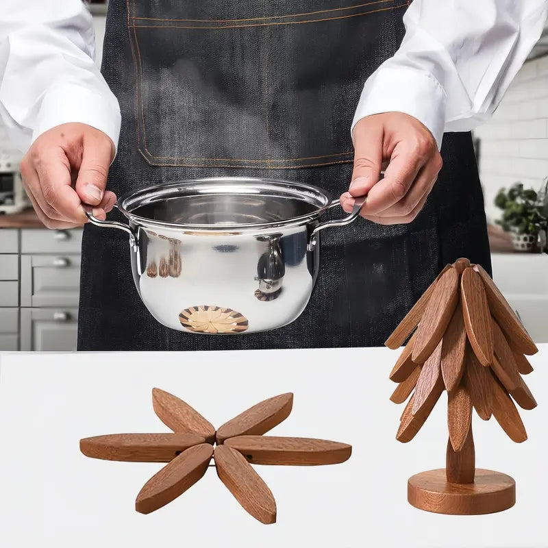 Natural Tree-Shaped Wooden Decorative Trivets Set