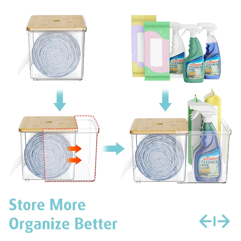 2-in-1 Rectangular Bamboo Trash Bag Holder with Lid
