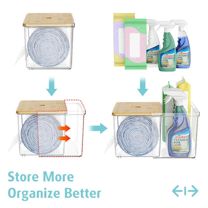 2-in-1 Rectangular Bamboo Trash Bag Holder with Lid