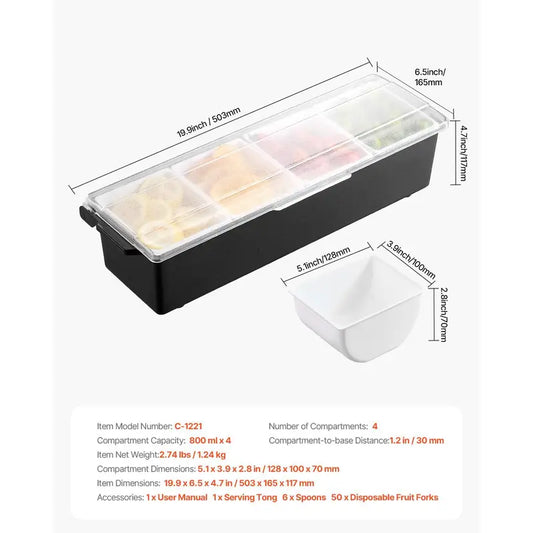 6-Detachable Compartment Ice-Cooled Condiment Server