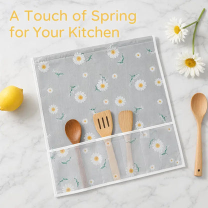 Daisy Print Refrigerator Dust Cover with Storage Pockets