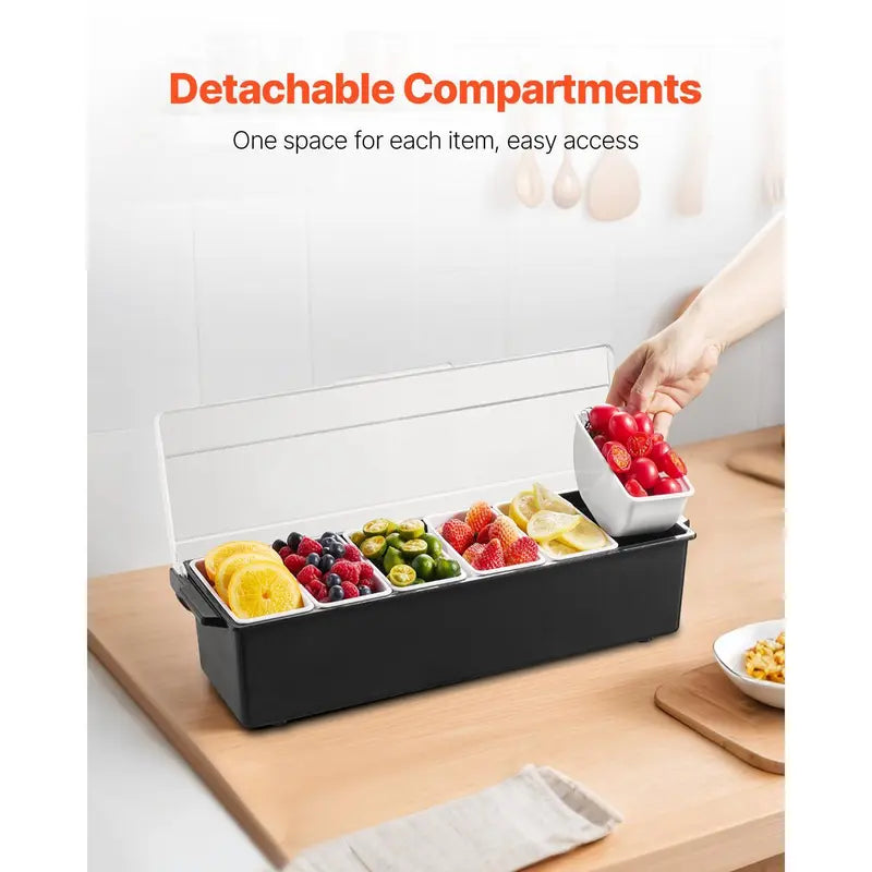 6-Detachable Compartment Ice-Cooled Condiment Server