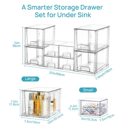 2-8 Pack 12in Stackable Undersink Storage Drawers
