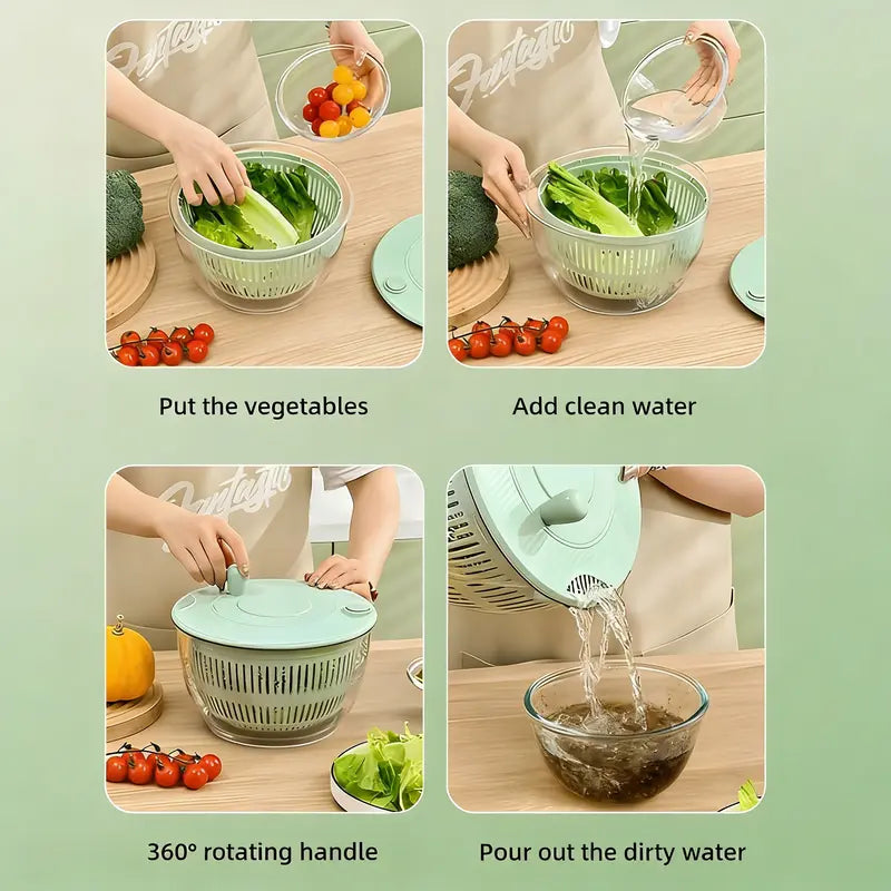 5.3 Qt Large Functional Plastic 3-in-1 Rotating Salad Spinner Set