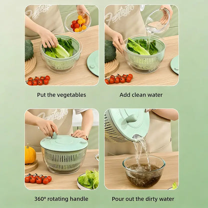 5.3 Qt Large Functional Plastic 3-in-1 Rotating Salad Spinner Set