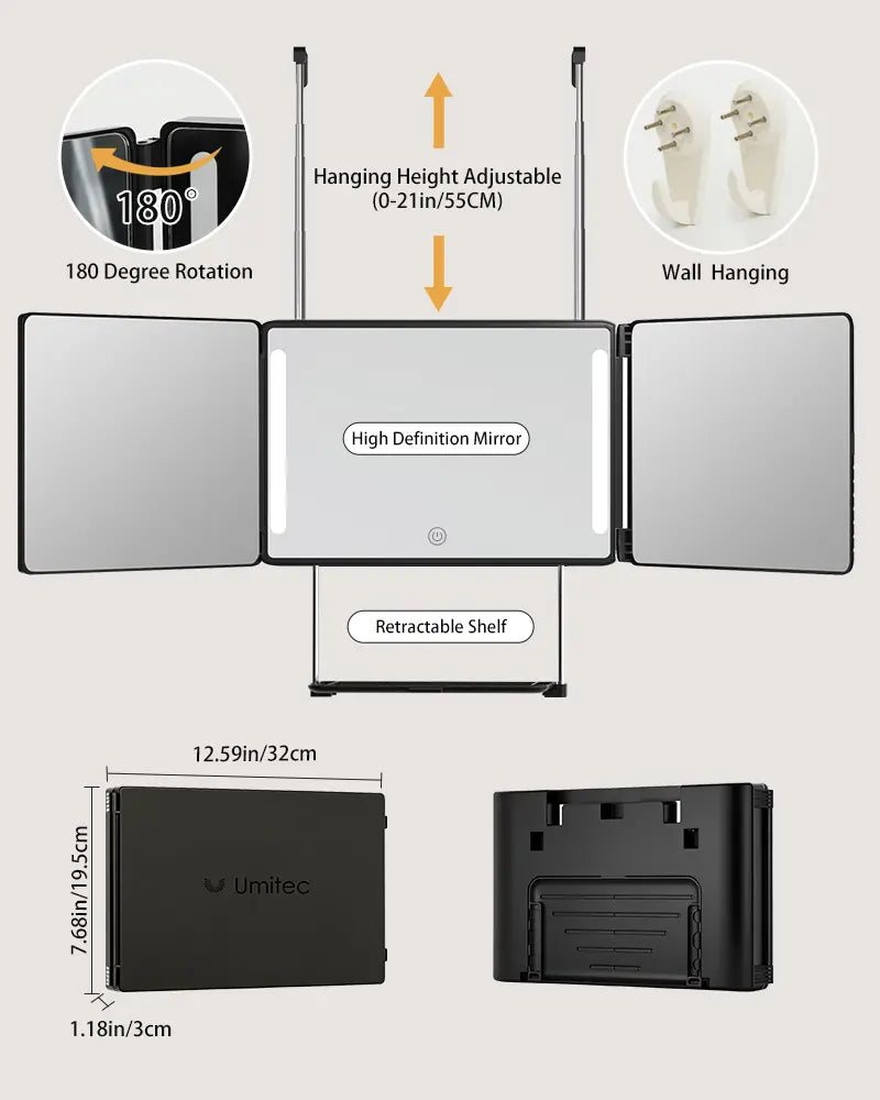 Adjustable LED Lit 3-Way Mirror