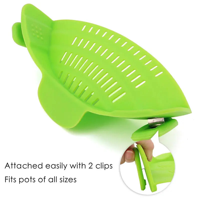 Gray Silicone Clip-On Pasta Strainer