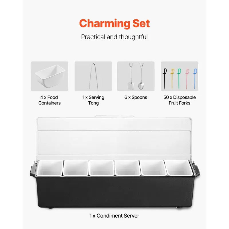 6-Detachable Compartment Ice-Cooled Condiment Server