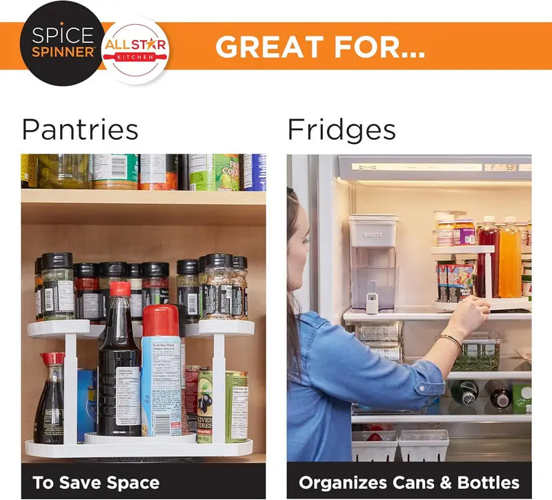 2-Tier Smooth Rotating Lazy Susan Spice Rack Organizer
